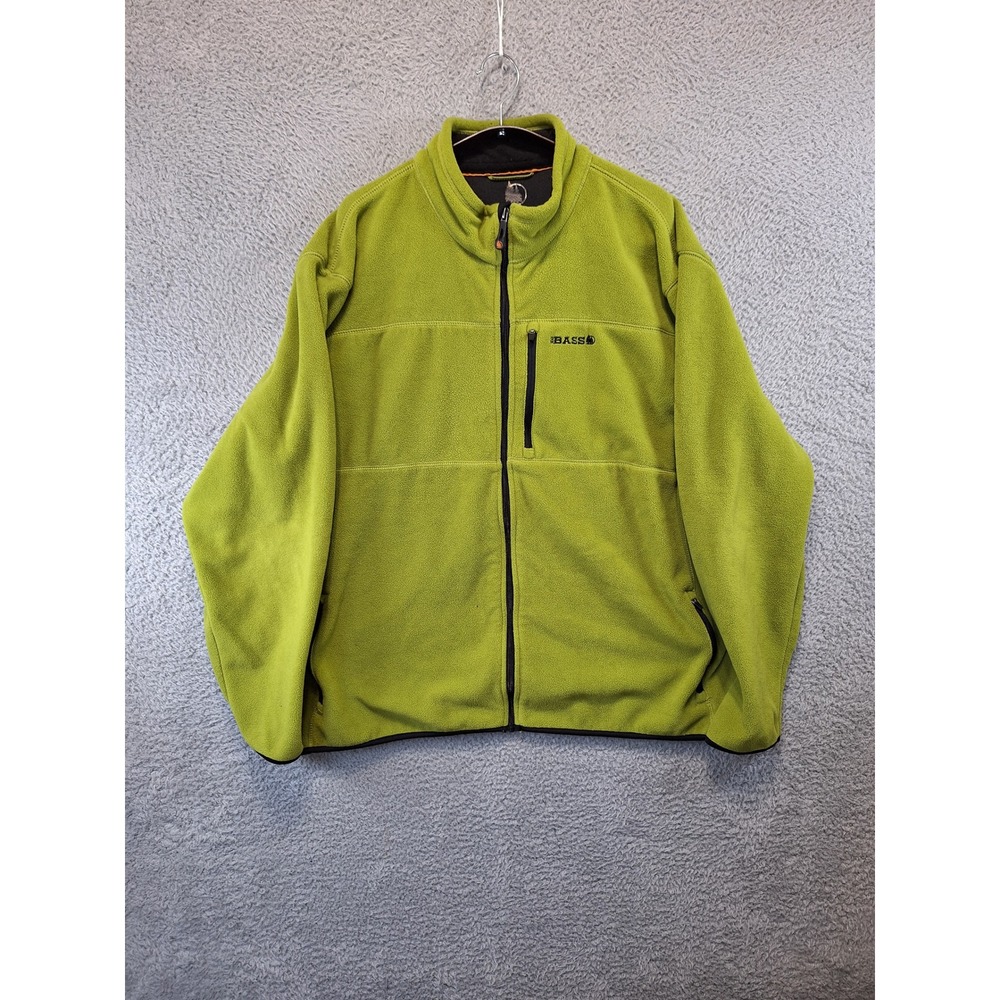 GH Bass Mens 2XL Fleece Jacket Full‎ Zip Lime Green Mock Neck Outdoor Casual